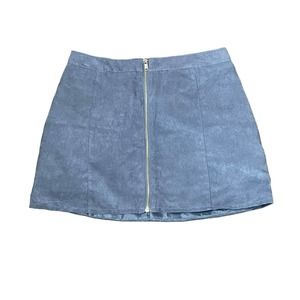 H&M Divided Faux Suede Blue Mini Skirt Plus Size‎ Full Zip Lined Women Size 14